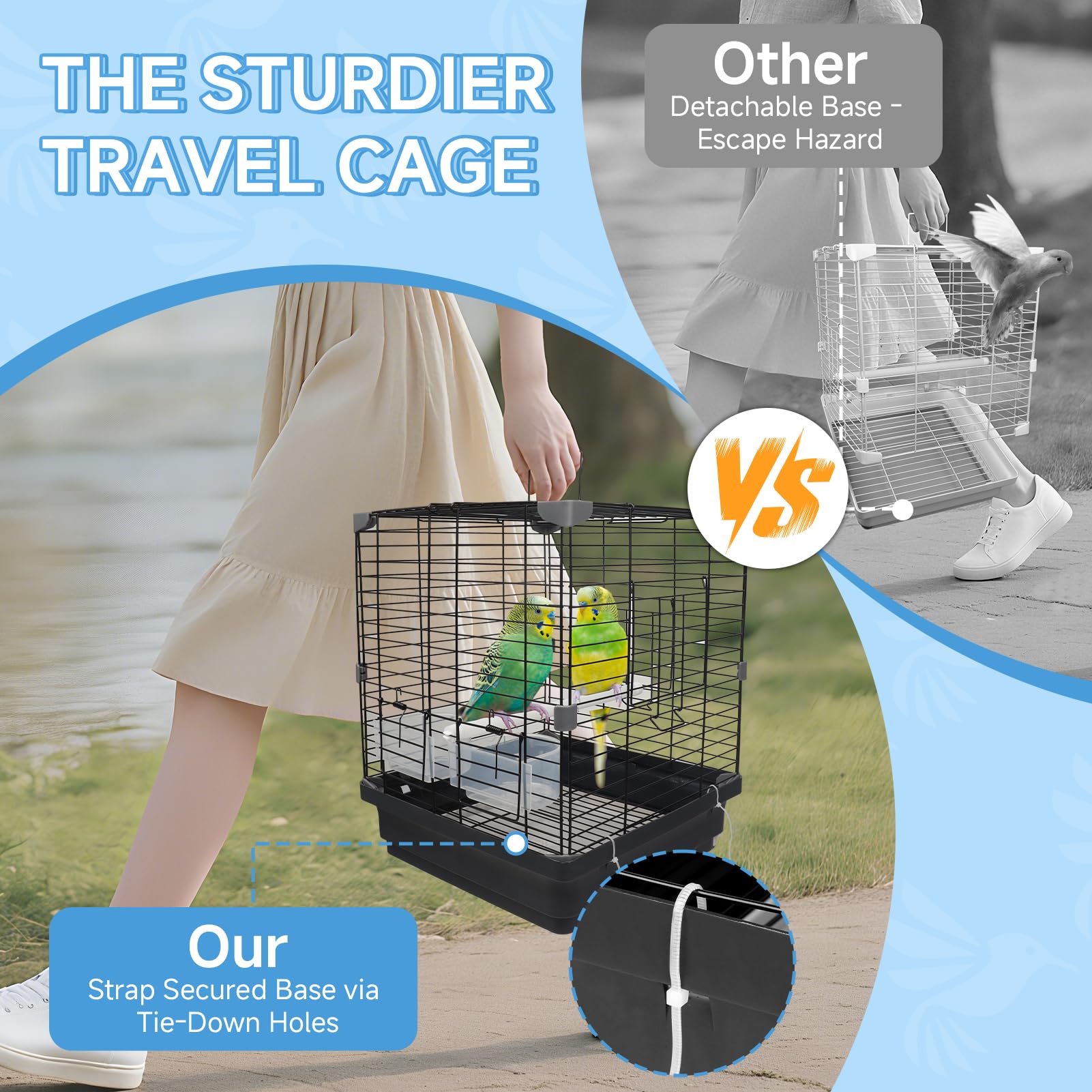 Small Bird Cage for Travel, Parrot Carrier with Handle 12"L x 12"W x 14.6"H