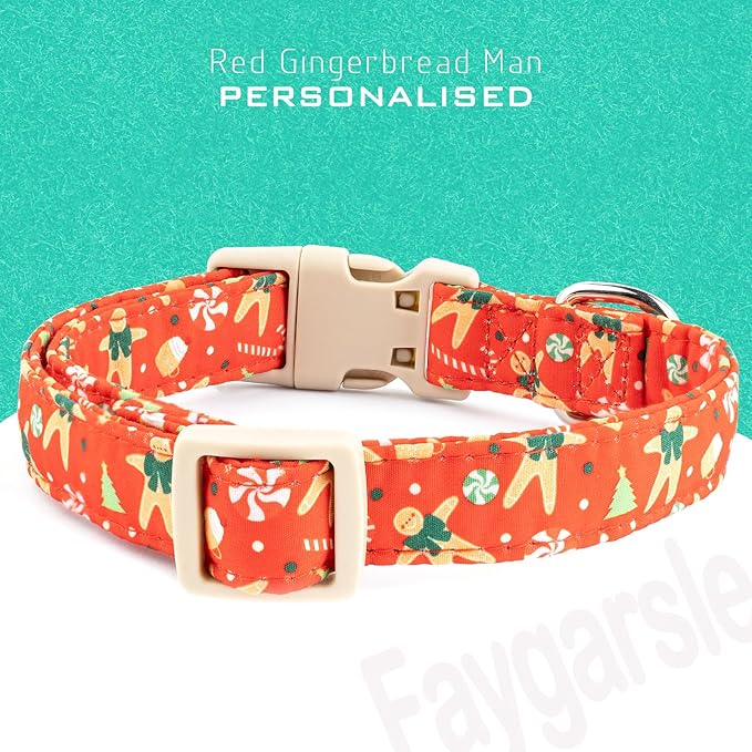 Faygarsle Christmas Dog Collar, Red Gingerbread Pattern, Holiday Pet Accessory, for Small Medium Large Dogs, XS