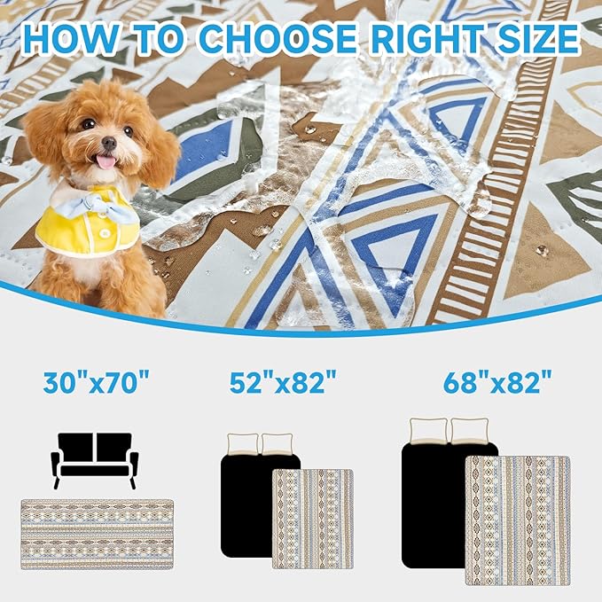 Waterproof Dog Blanket, Bohemian Dog Bed Cover Pet Blanket, Reversible Sofa Couch Cover for Dogs Washable, Protect Furniture Bed Couch Sofa for Puppy Cat (Beige Medallion, 52×82 Inch)