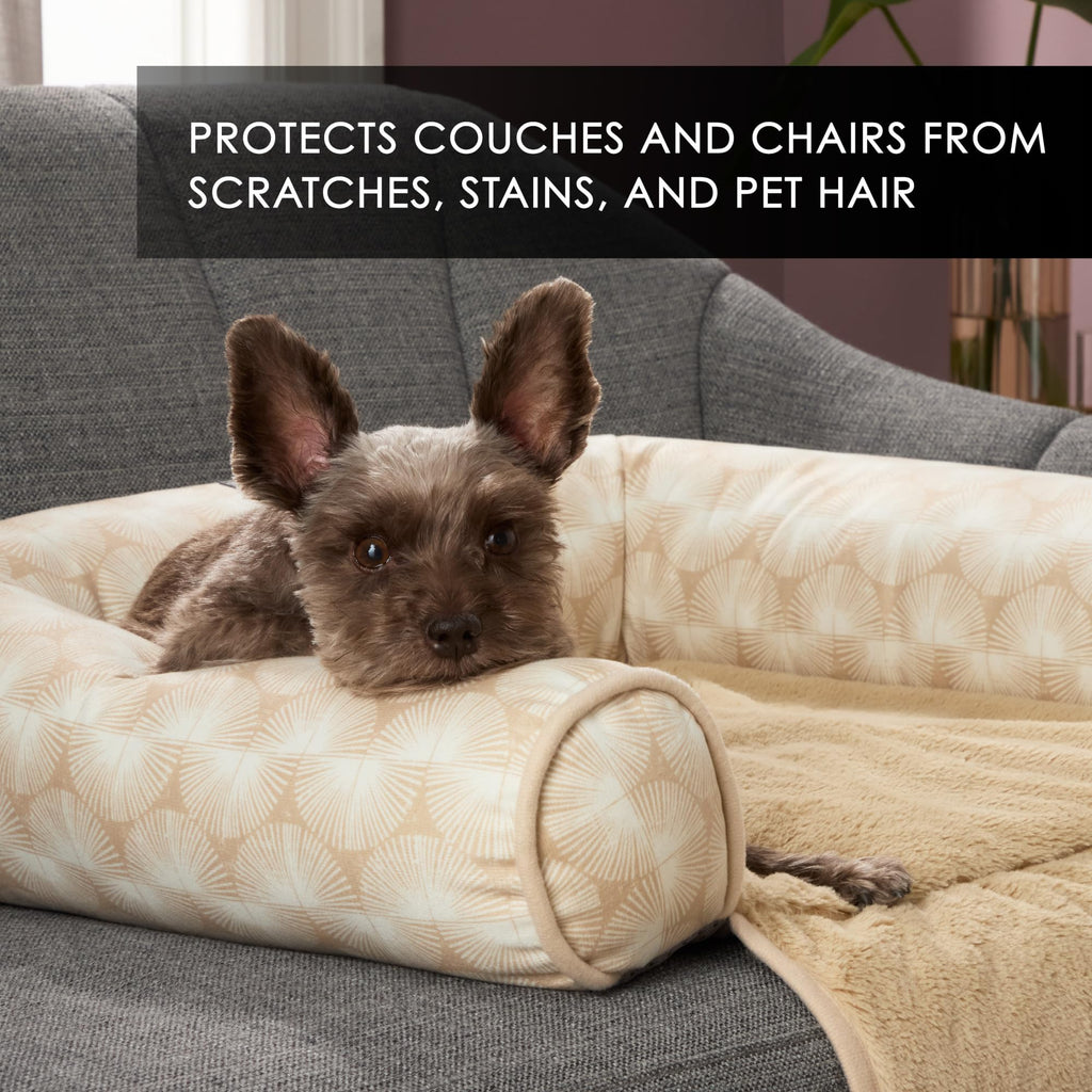 Nicole Miller New York PET Kendall Fluted Geo Cozy Couch Protector Pet Bed, Cozy & Calming, Non-Slip Bottom, Machine Washable, Taupe, Large 40"x23"x4"