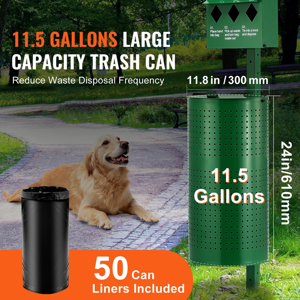 VEVOR Dog Waste Station, 11.5 Gallon Pet Waste Station with Lockable Bag Dispenser, 50 Can Liners & 600 Waste Bags, Outdoor Pet Poop Station for Apartments, Parks, Backyard, Dog Waste Disposal System