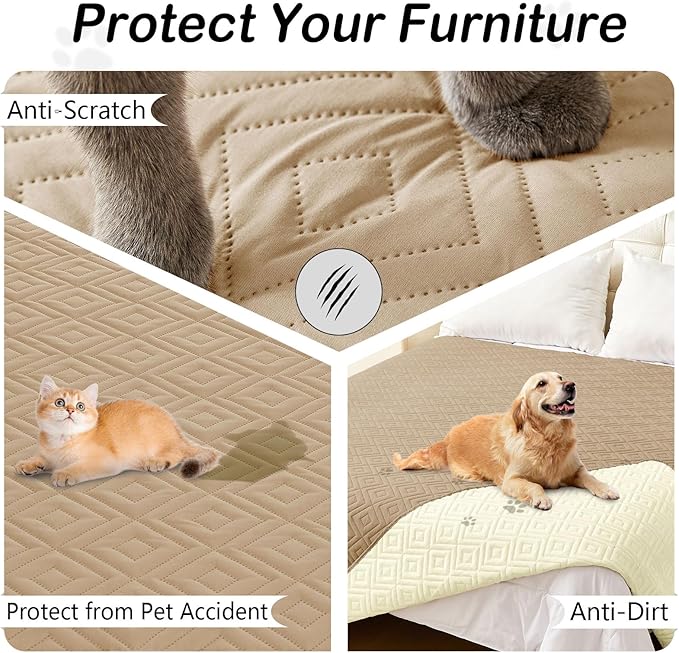 hyha Waterproof Dog Blanket, Soft Pet Bed Blankets, Waterproof Sofa Couch Cover for Dogs Washable, Reversible Pet Couch Covers for Sofa Furniture (30x80 Inch, Camel/Beige)
