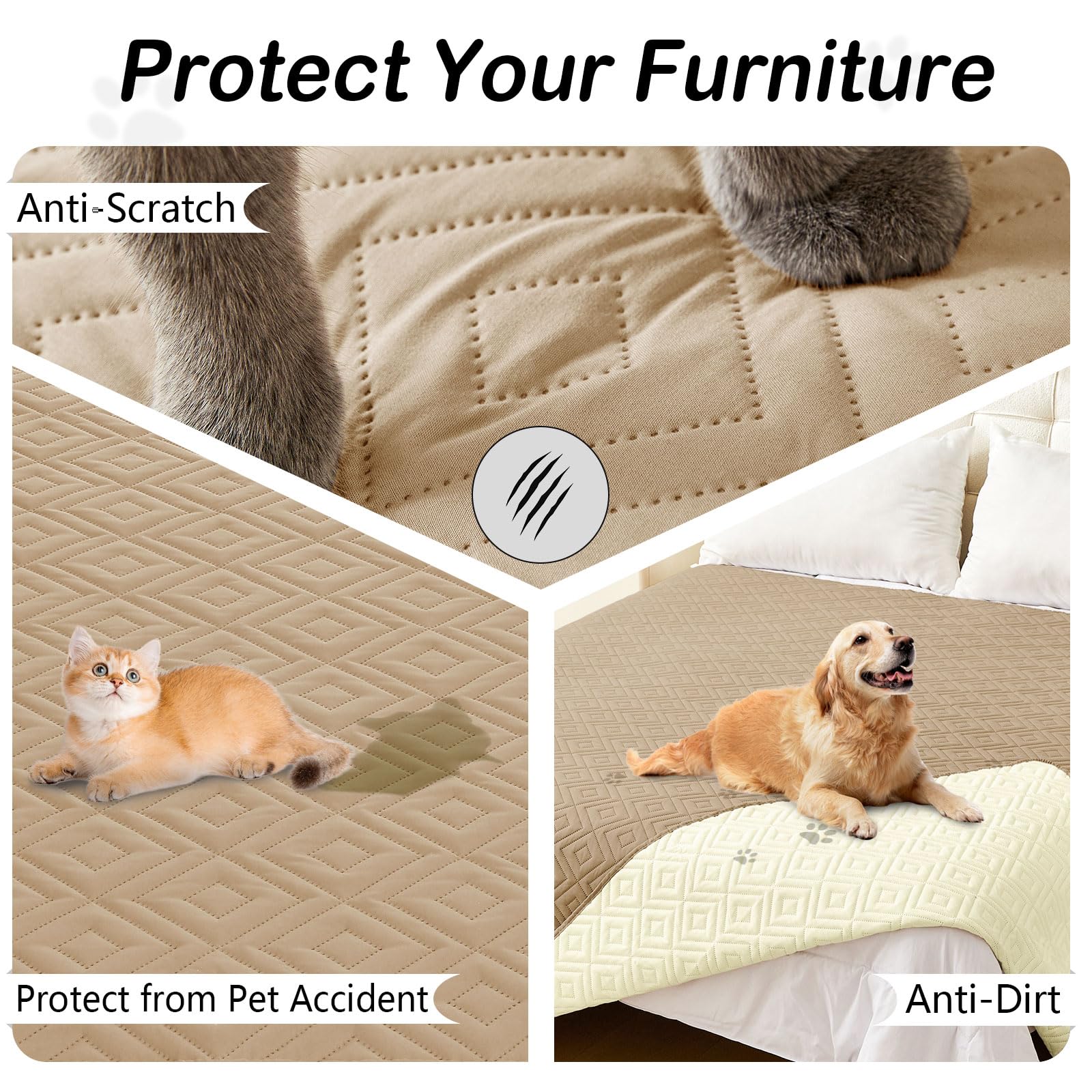 hyha Waterproof Reversible Dog Blanket, Pet Blanket for Sofa Couch