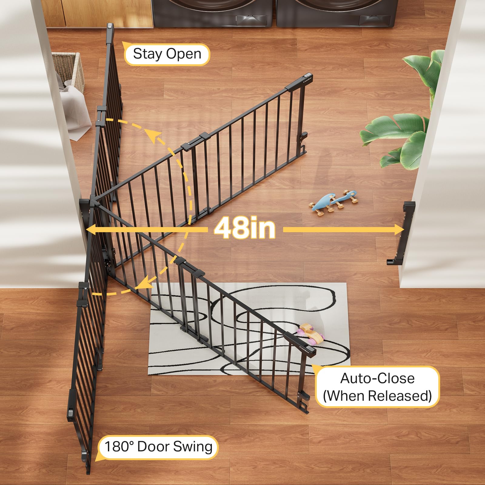 Cumbor Expandable 31.6-48" No Bottom Bar Baby Gate for Stair, Wide Dog Gate