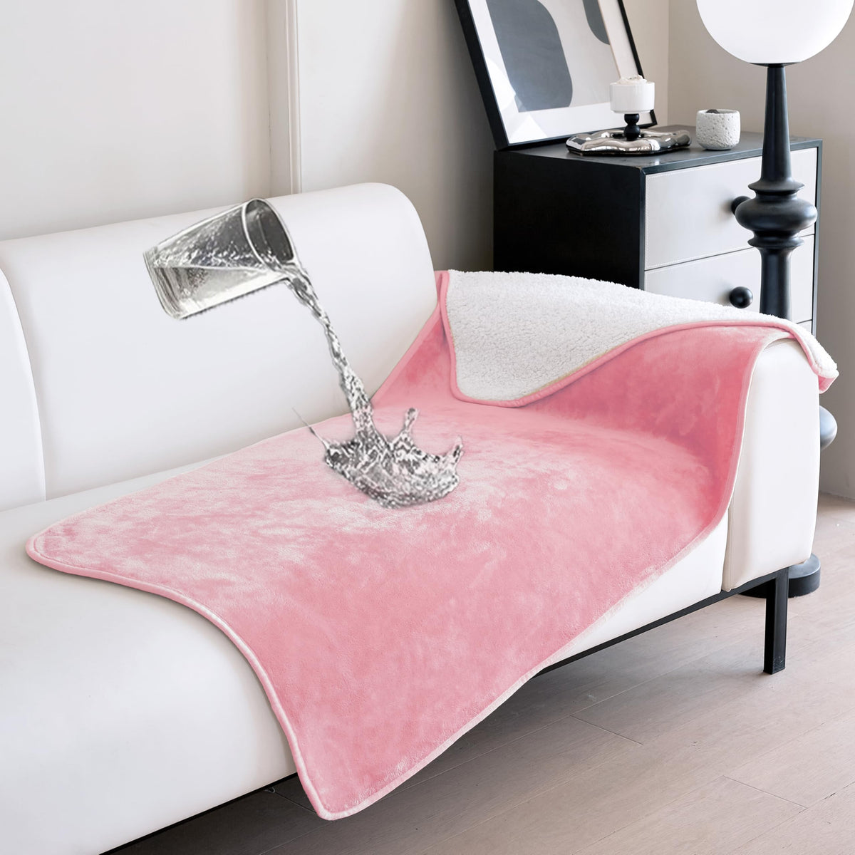gogobunny Waterproof Bed Blanket, Reversible Sherpa Fleece Throw Blanket for Dog Puppy Cat, Furniture Cover Protects Bed Couch Sofa from Liquid Pee and Pet Fur (Cream, 90x108 inches)