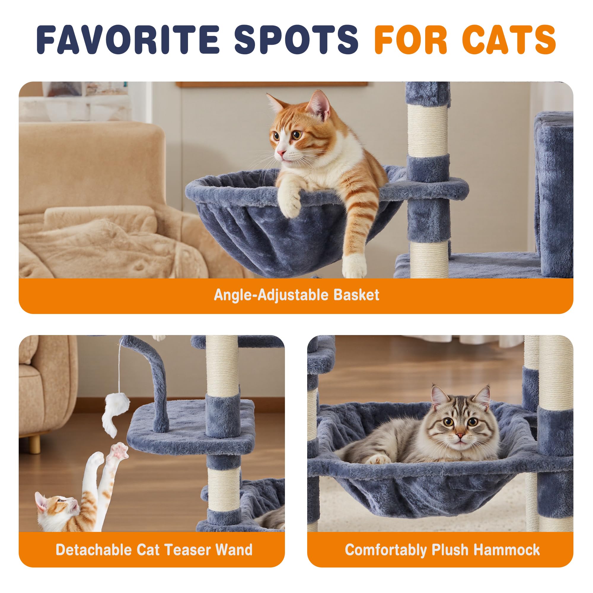 Aidoly 71 Inch Large Cat Tree Tower with Sisal Scratching Post