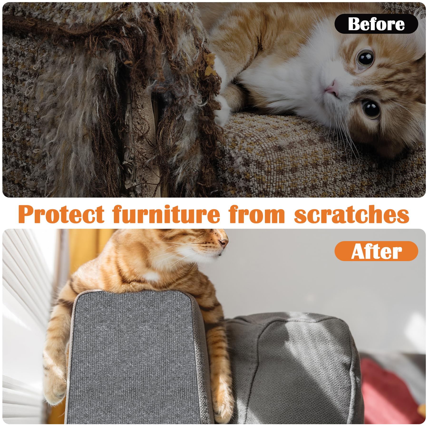 Cat Scratch Furniture Protector - 138" x 15.8" Trimmable Self-Adhesive Cats Claws Scratch Pads, DIY Cat Climbing Couch Protector for Scratch Post Cat Tree Replacement Indoor (Light Gray)