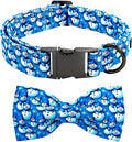 Bobo Rainbow Christmas Dog Collar, Cotton Winter Dog Collars with Bow Cute Blue Snowman Pet Collar Removable Blue White Winter Pet Collars with Metal Buckle for X-Small Girl and Boy Dogs