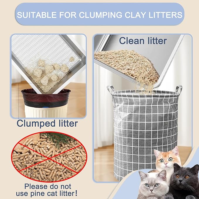 Teheao Stainless Steel Sifting Cat Litter Box for Clumping Litter, XL Extra Large Metal Sifter Tray Pan with Cat Litter Bag, Low Dust, Odor Control, Easy Cleaning (23.6"*15.7"*5.9")