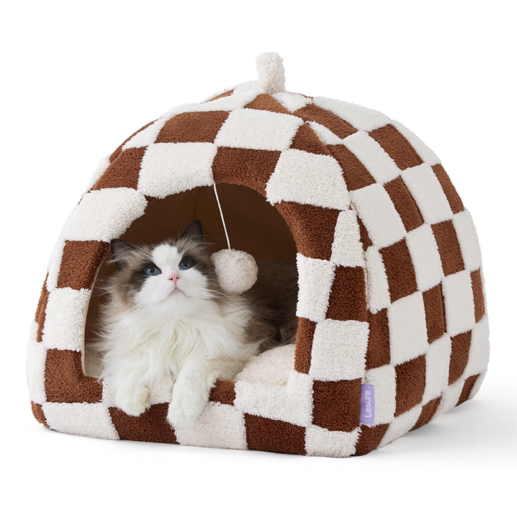 Lesure 2in1 Cute Cat House for Kitten with Washable Cushioned Pillow,17.3in