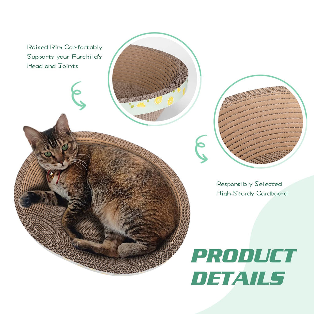 ROMOHOM Oval Large Cat Scratcher Cardboard Bed Lounger Couch, Cat Scratching Board Lounge Box Durable, Corrugated Cat Scratch Pad for Indoor Cats Furniture Protector 19.5" × 15.6" × 4.7"