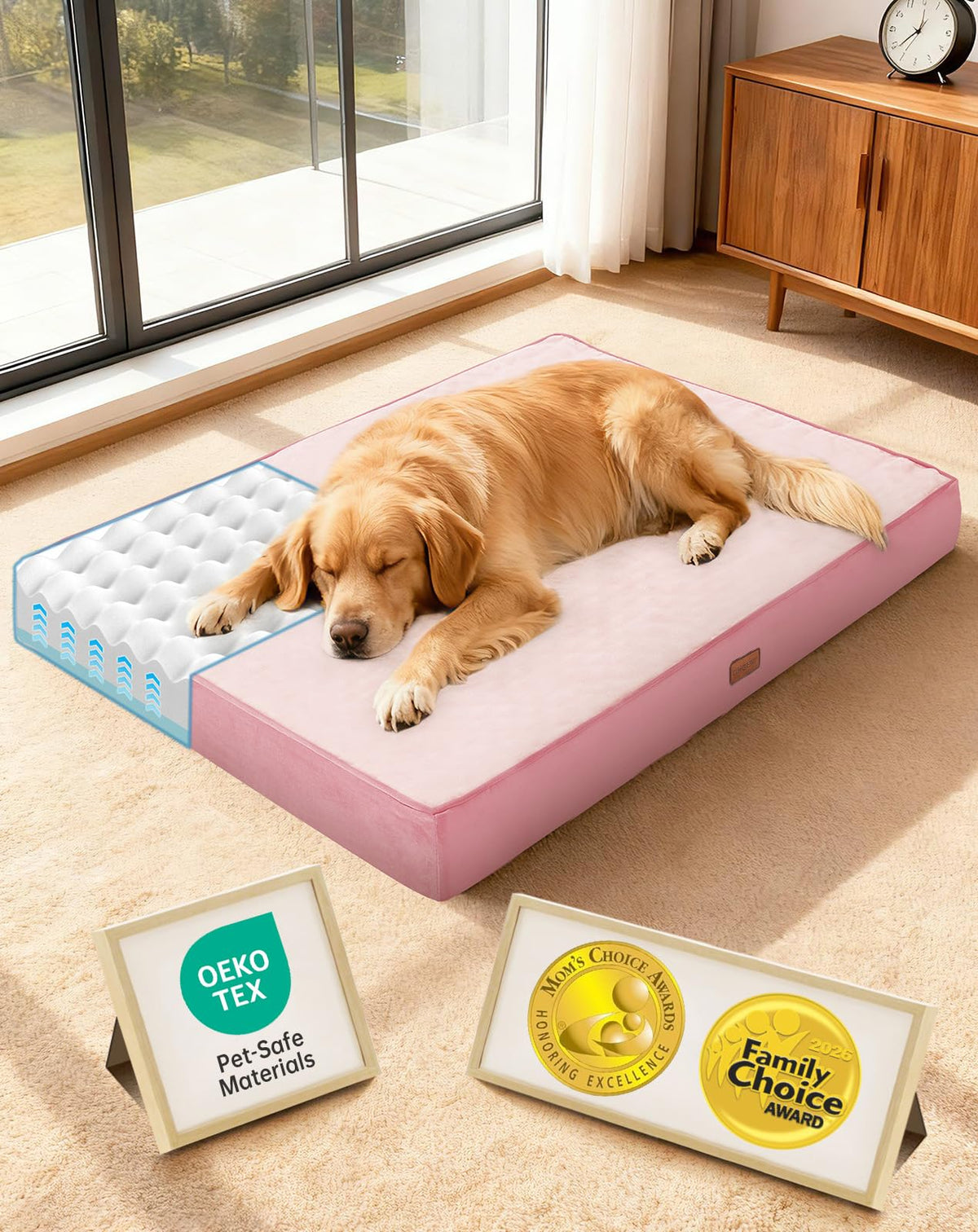 OhGeni Orthopedic Waterproof Large Dog Bed, Memory Foam, 41 inch-XL(Gray)