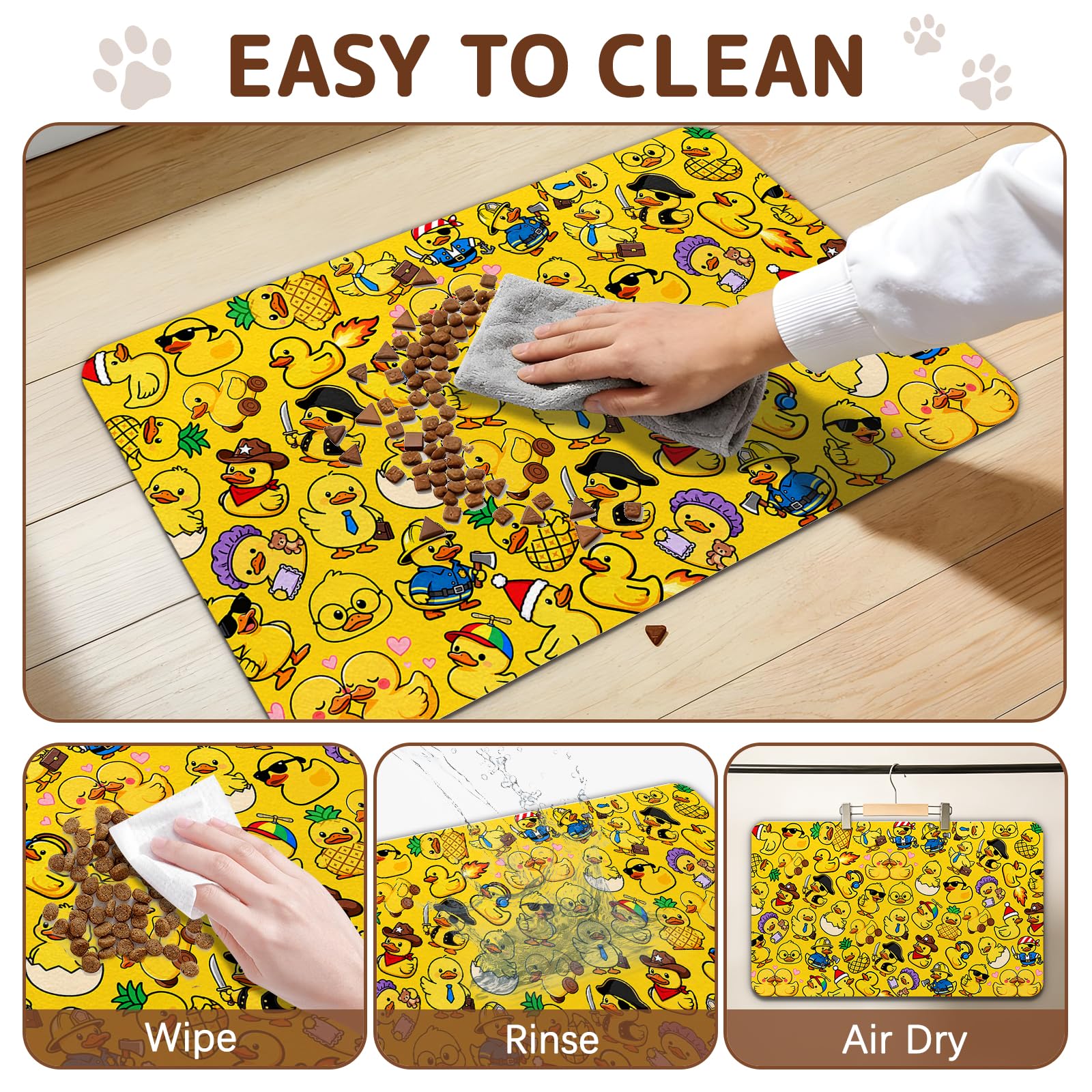 Dog Food Mat for Bowls, Absorbent Quick Dry Dog Cat Mats for Food and Water, Non-Slip Backing Pet Mat Pet Supplies - Duck Pattern