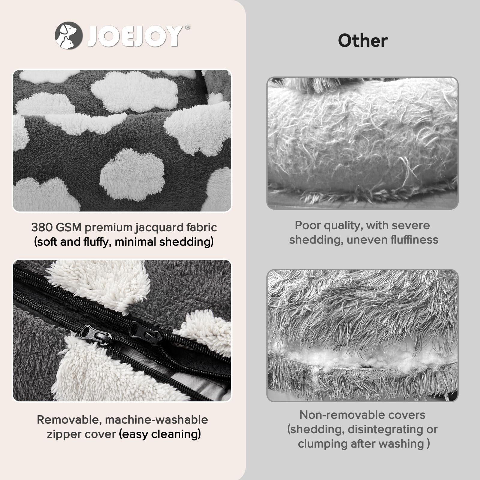 JOEJOY Large Dog Beds Large Sized Dog, Rectangle Washable Orthopedic Pet Bed with Removable Zipper Cover, Cute Soft Calming Puppy Pet Bed with Jacquard Shaggy Plush & Non Skid Bottom