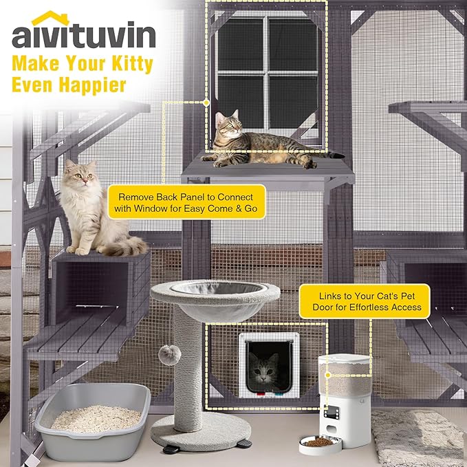 Aivituvin Cat House Outdoor Catio Kitty Enclosure with Super Large Enter Door,Wooden Cat Cage Condo Indoor Playpen with Platforms,Small House 71 Inch
