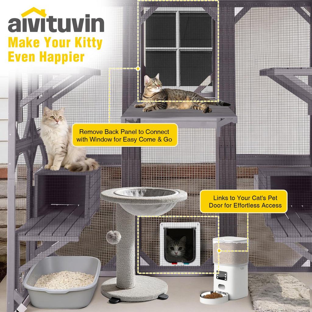 Aivituvin Extra Large Window Catio 5-Level Outdoor Cat Enclosure with Cover