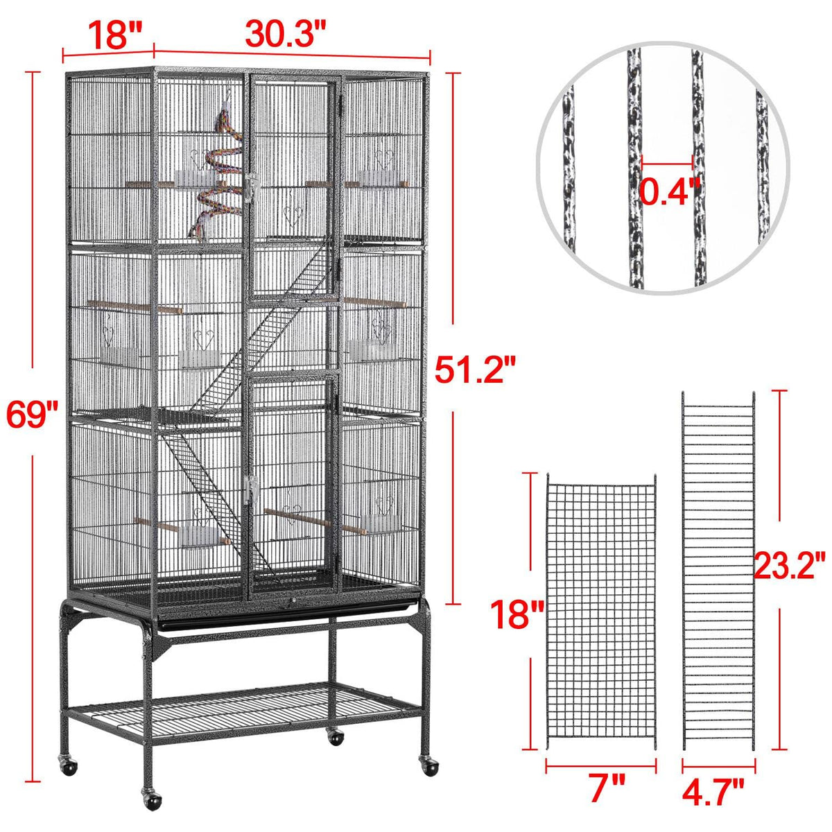 Yaheetech 69-Inch Extra Large Wrought Iron 3 Levels Ferret Chinchilla Sugar Glider Squirrel Small Animal Cage with Cross Shelves and Ladders, Black