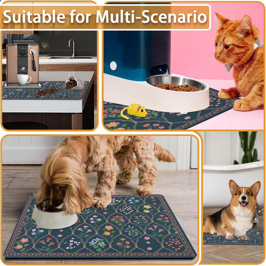 Absorbent Pet Dog Bowl Mat for Food and Water, Pet Cat Food Feeding Mat with Non Slip Rubber Backing, Dog Food Mats for Floors Waterproof, 12"x20"