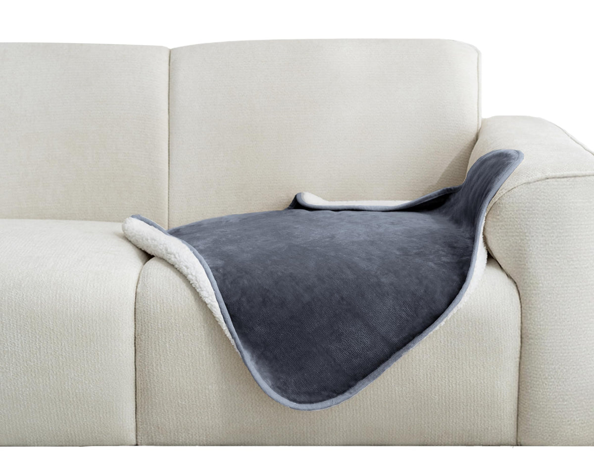 gogobunny Waterproof Bed Blanket, Reversible Sherpa Fleece Throw Blanket for Dog Puppy Cat, Furniture Cover Protects Bed Couch Sofa from Liquid Pee and Pet Fur (Cream, 90x108 inches)