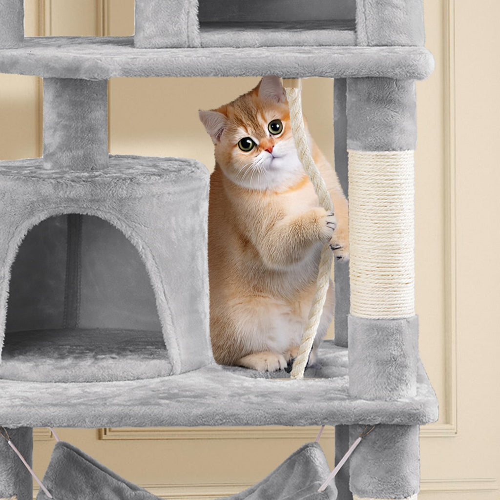 Topeakmart 62.2 inches Cat Tree with Double Condos, Scratching Posts & Hammock, Kitty Activity Tree Center Kitten Play House