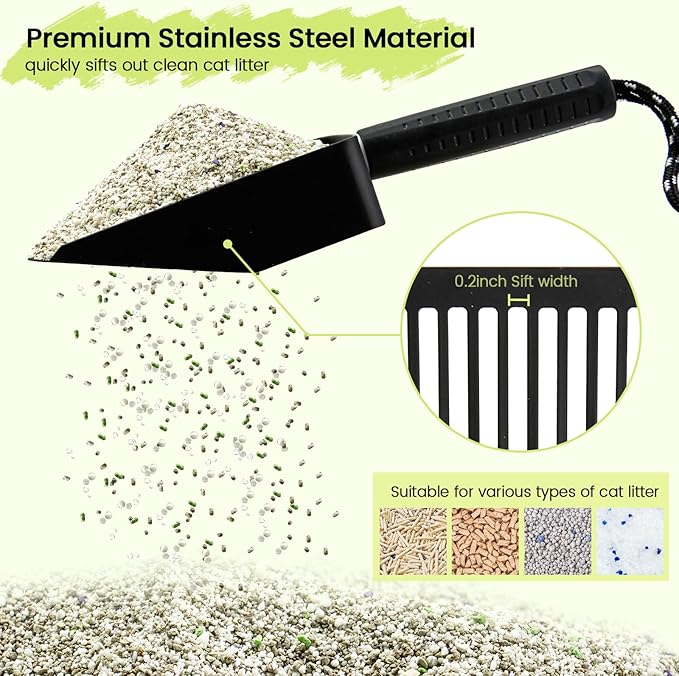 Accesfire Cat Litter Scoop with Holder, Stainless Steel, Non-Slip Handle