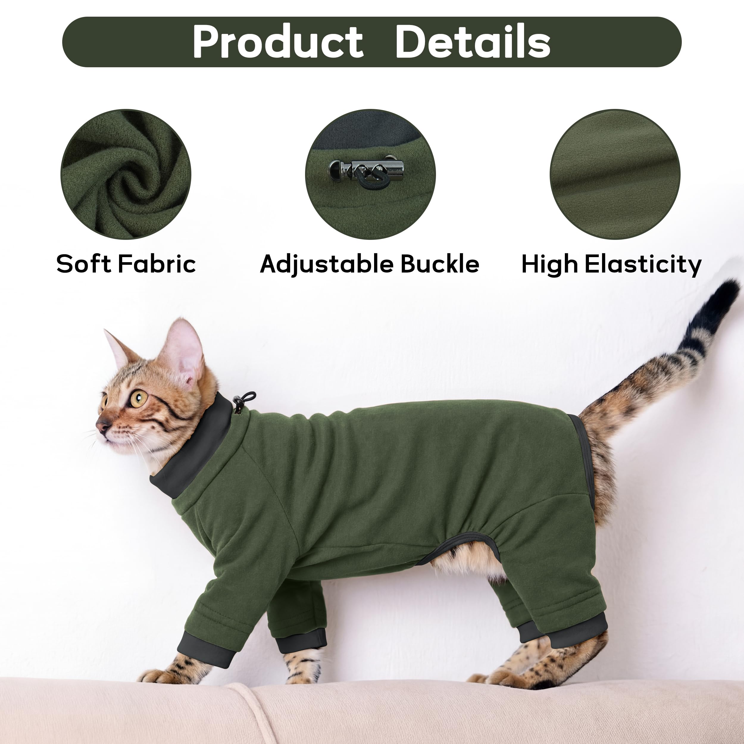 PUMYPOREITY Sticky Hair Cat Clothes, Prevent Hair Loss Cat Pajamas, Soft Cat Sweaters for Cats Only, Cat Hair Sticky Onesie, Cat Recovery Suit After Surgery, Green, XL