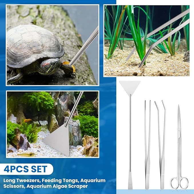 Tiangrid Aquarium Fish Tank Cleaning Tool Kit Include 4 Pcs Long Aquascape Tools Kit 1 Pcs Magnetic Glass Cleaner Brush 5 in 1 Fish Tank Gravel Cleaner and Siphon Vacuum for Terrarium Fish Tank Set