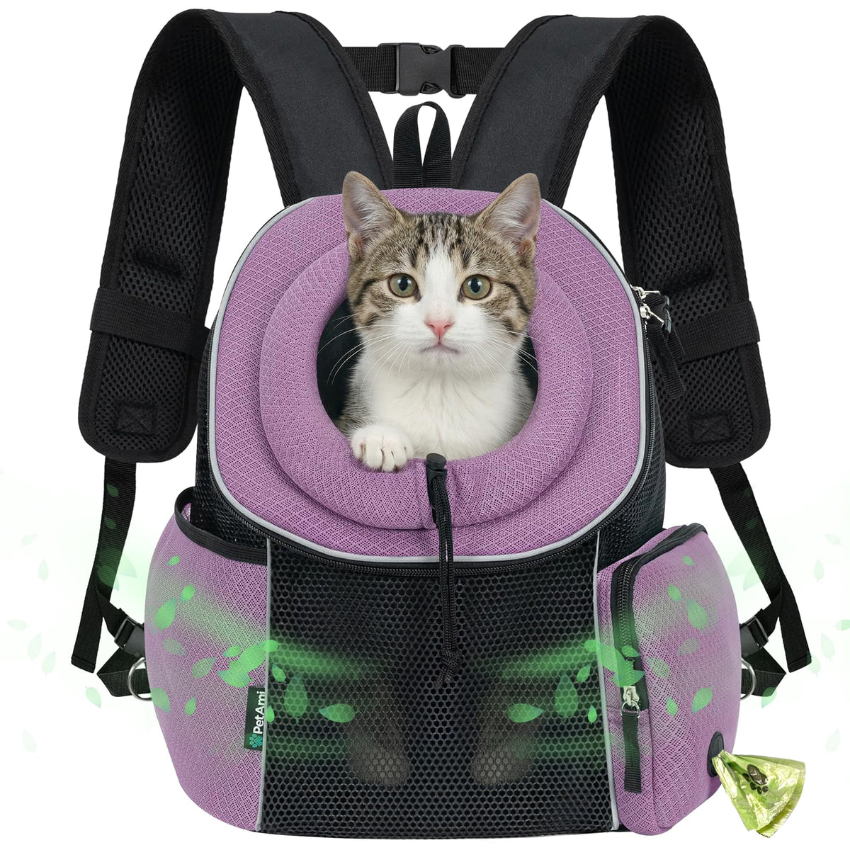 PetAmi Dog Carrier Backpack, Hands Free Front Pet Carrier, 14 lbs, Black