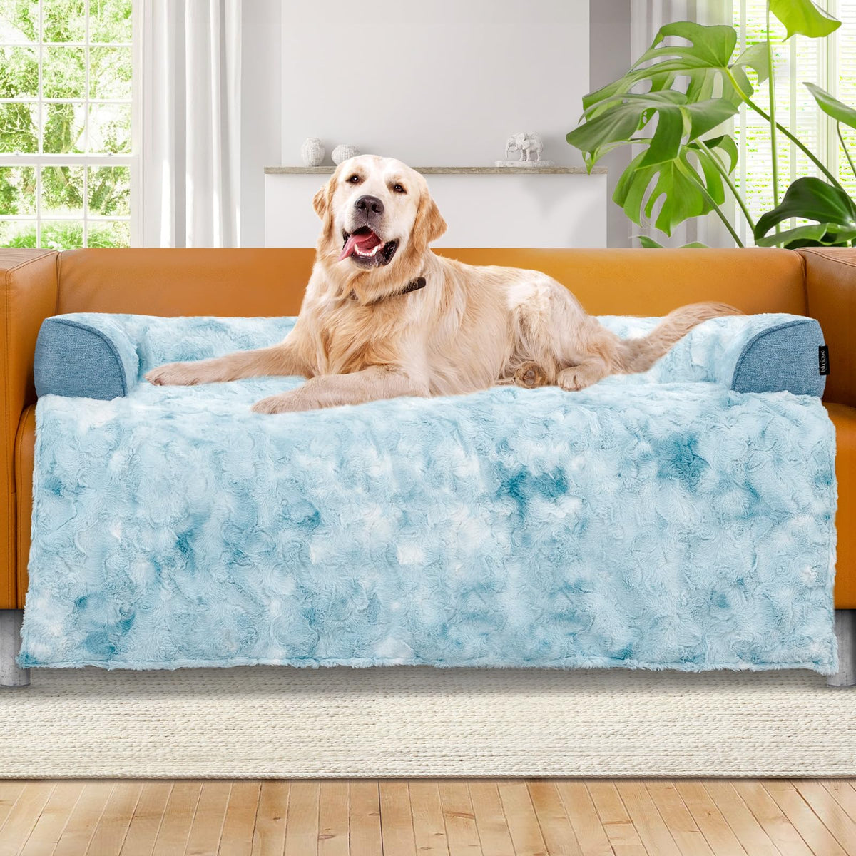 blunique Calming Dog Bed for Couch with Tie-Dye Pattern, 45x37 Inch, Blue