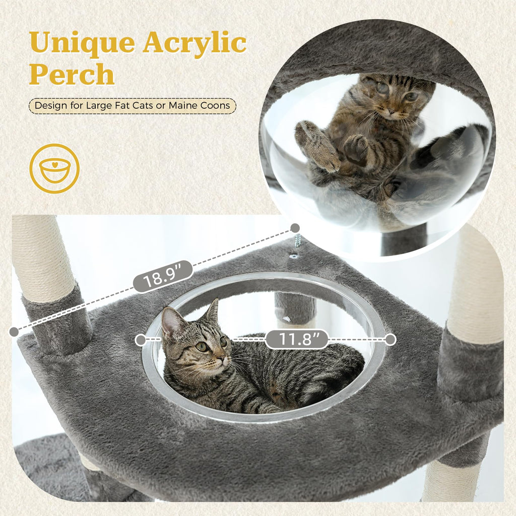 PETEPELA Floor to Ceiling Cat Tree, 92.9-101.6" Tall Cat Tower, Gray
