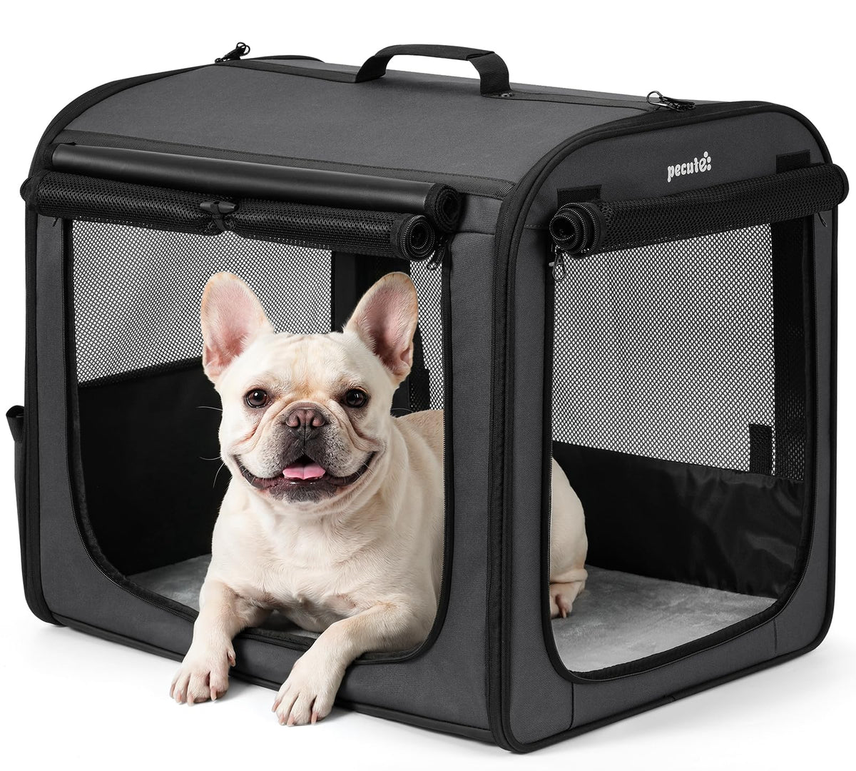 Dog Car Carrier Light Weight 24×17.7×20.5 in, Dog Carrier Easy to Assemble, Dog Car Crate Portable and Breathable, Foldable Pet Carrier for Indoor and Outdoor Use, Dogs Travel Crate with Curtain Brown