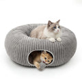 MOYMO Cat Tunnel Bed for Indoor Cats, Peekaboo Cat Cave Bed, Grey
