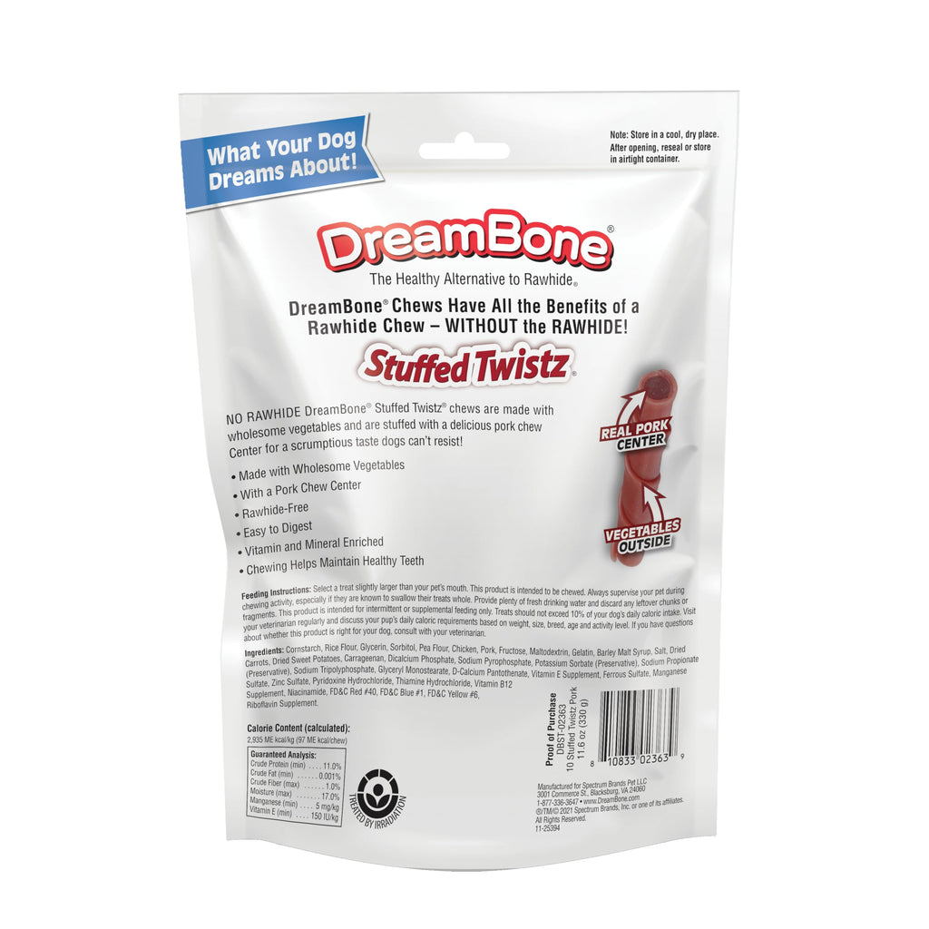 DreamBone Stuffed Twistz Rawhide-Free Dog Treats, Real Protein, 10 Count