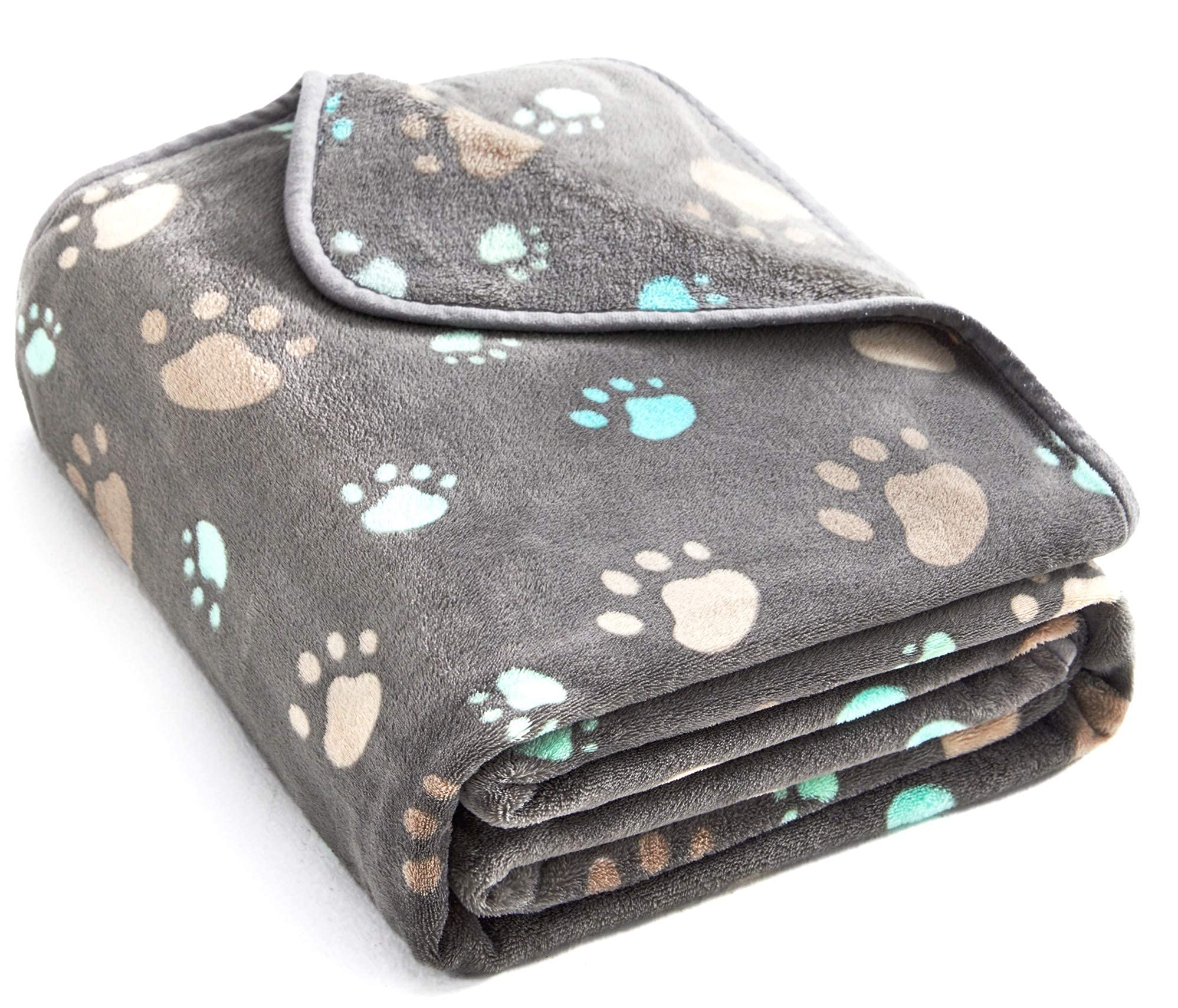 Allisandro 350 GSM Super Soft and Premium Fuzzy Flannel Fleece Pet Dog Blanket, The Cute Print Design Washable Fluffy Blanket for Puppy Cat Kitten Indoor or Outdoor, Grey, 64 x 40 Inches