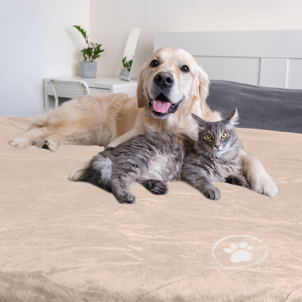 Waterproof Pet Blanket - 30x40-Inch Reversible Sherpa Fleece Throw Protects Couches, Cars, and Beds from Spills, Stains, and Fur by PETMAKER (Tan)