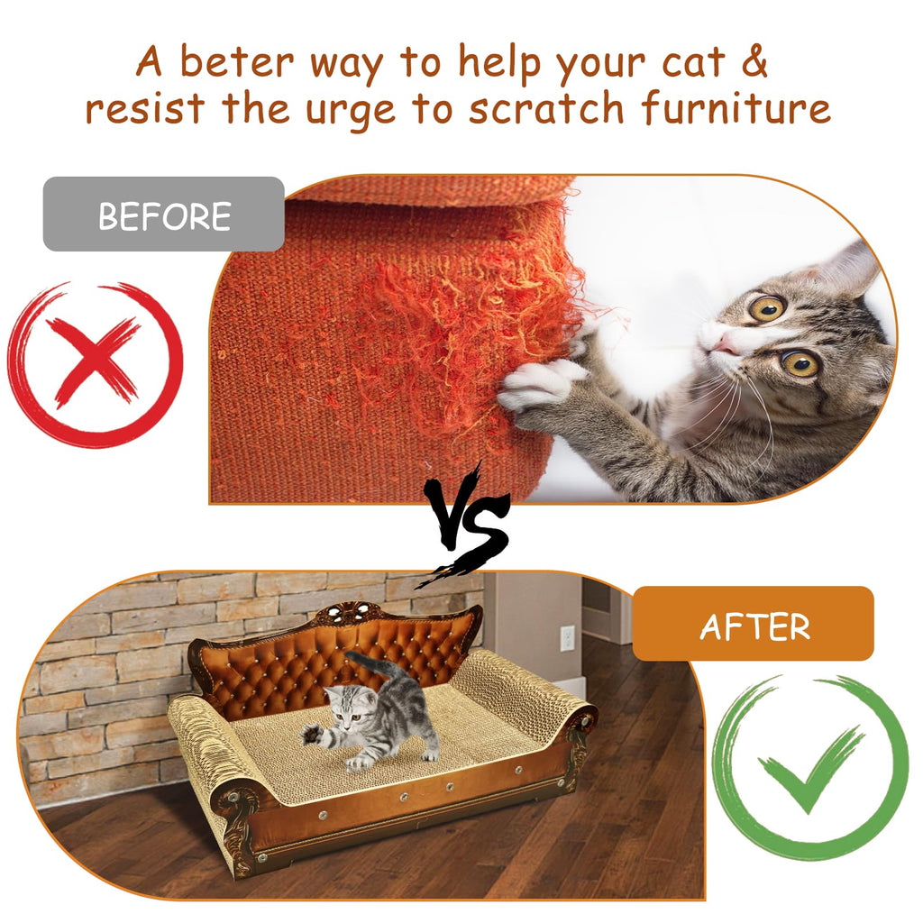 INRLKIT Luxury Cardboard Cat Scratcher Sofa Bed, Couch Shaped Scratching Board, Scratch Lounge with Catnip, Cat Scratcher for Indoor Cats Large Brown