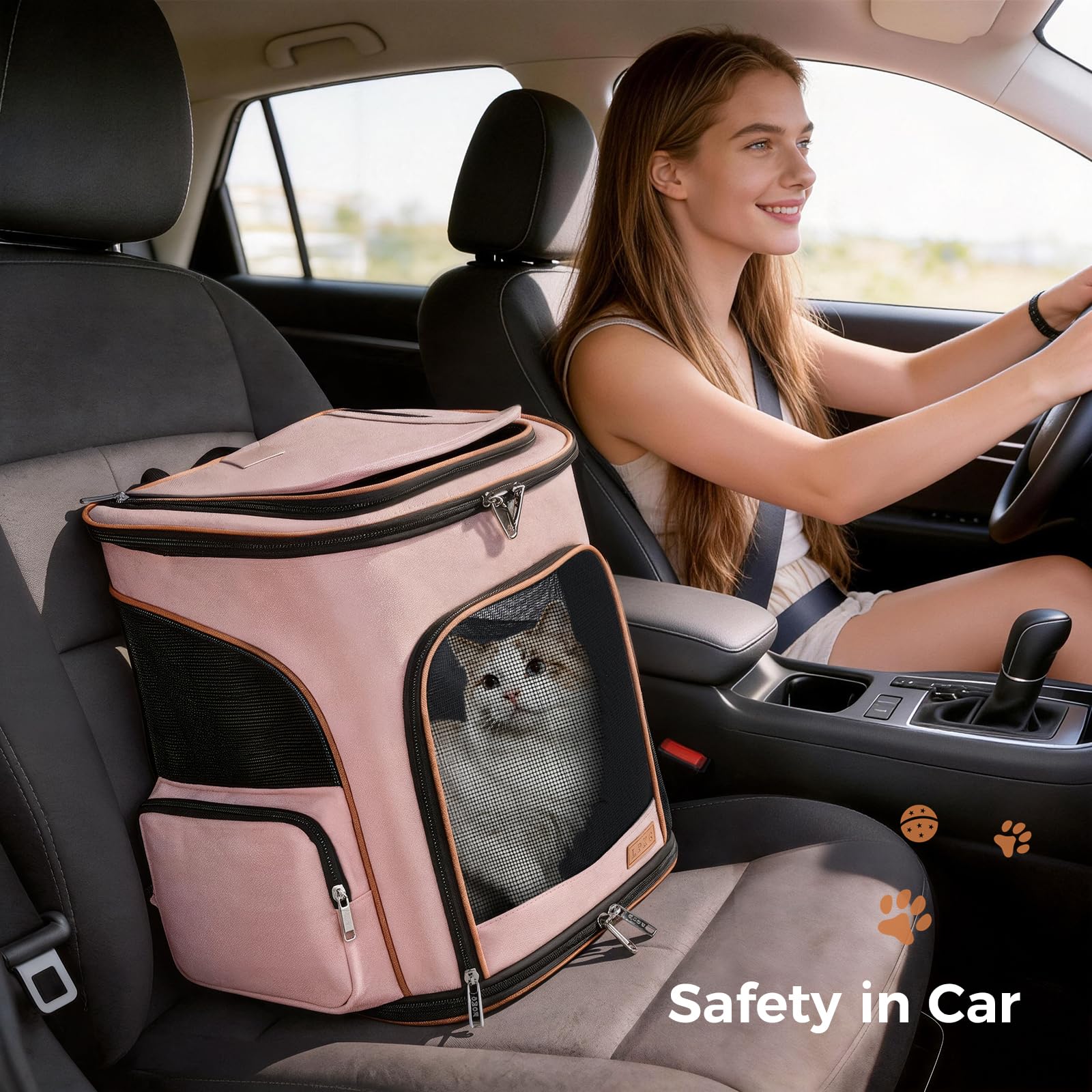 Lekereise Large Cat Backpack Carrier Expandable Pet Carrier Backpack for Small Dogs Medium Cats Fit Up to 18 Lbs, Foldable Puppy Backpack Carrier for Travel, Hiking, Pink