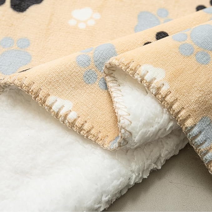 AIWEK Dog Blankets Waterproof Pet Blanket Paw Printing Super Soft Warm Fluffy Facecloth Sofa Car Bed Protector, Urine Proof Washable for Puppy Large Dogs & Cats 60"*80" Beige