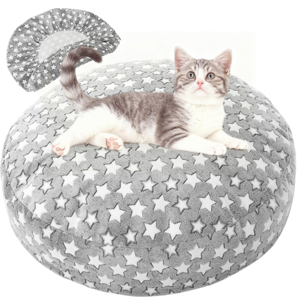 Youyole Medium Washable Round Dog Bed Cover Replacement Waterproof 30 x 30 x 10 in Round Donut Bed Cover for Dog Soft Blue Beds Protector Sheet with Lovely Clouds Print for Donut Beds & Pet Couch