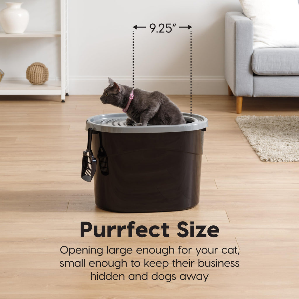 IRIS USA Large Top Entry Cat Litter Box, Hooded Privacy, Black/Gray