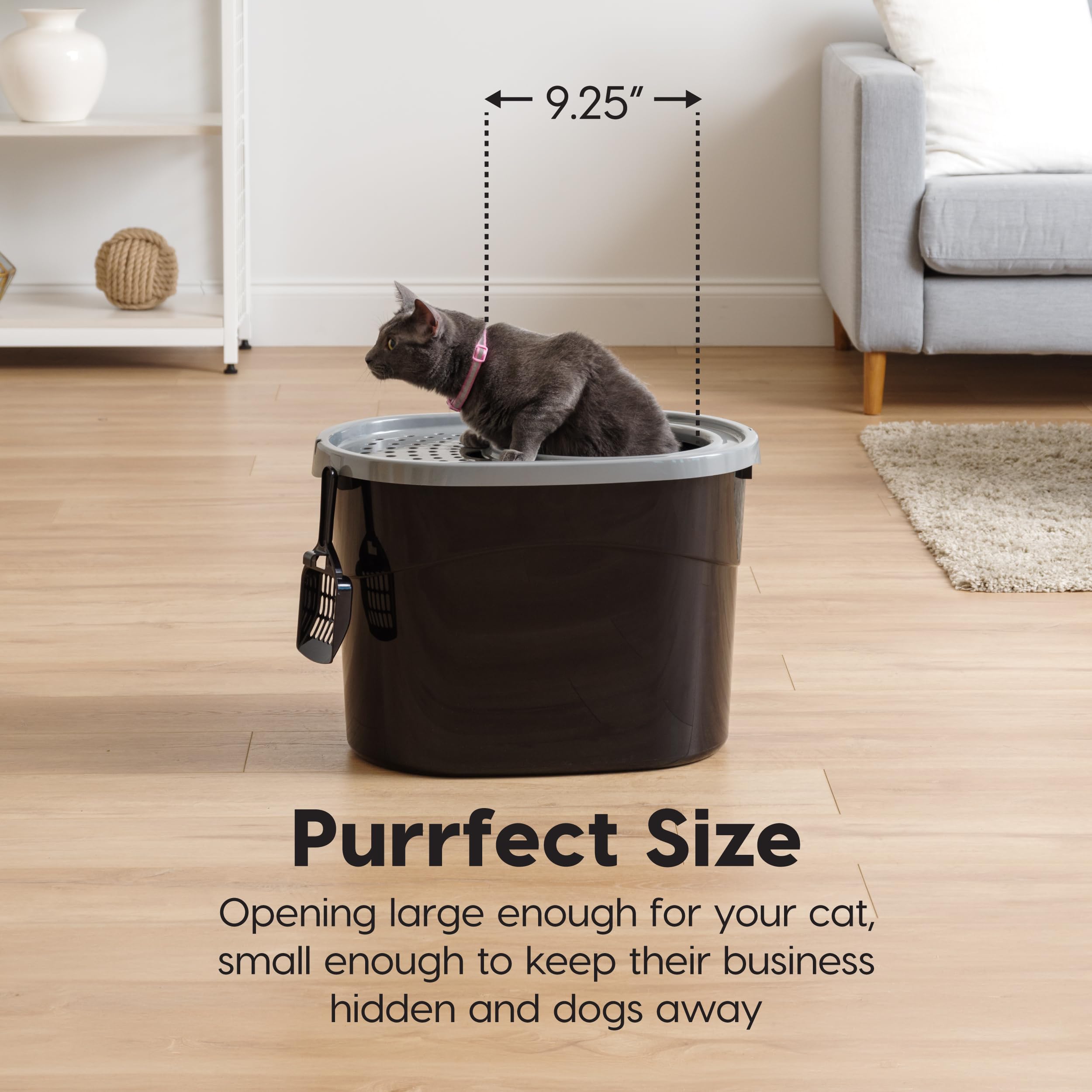 IRIS USA Large Top Entry Cat Litter Box, Hooded Privacy, Black/Gray