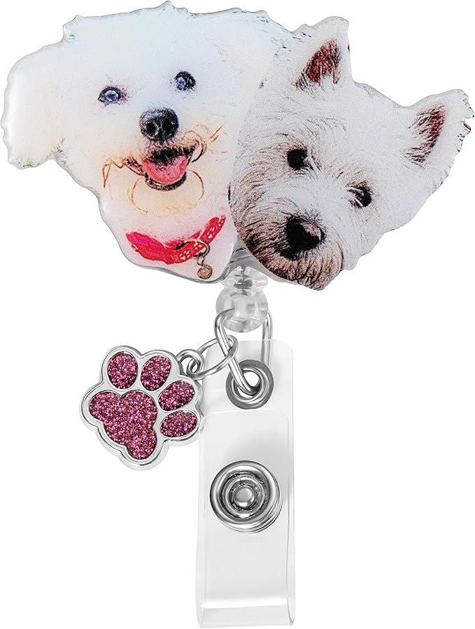 callie Personalized Pet Badge Reel - Custom Dog & Cat Photo, Cute ID Badge Holder Retractable with Alligator Clip & Paw Charm, Gifts for Dog Lover Nurse Vet Doctor（1 Pet）