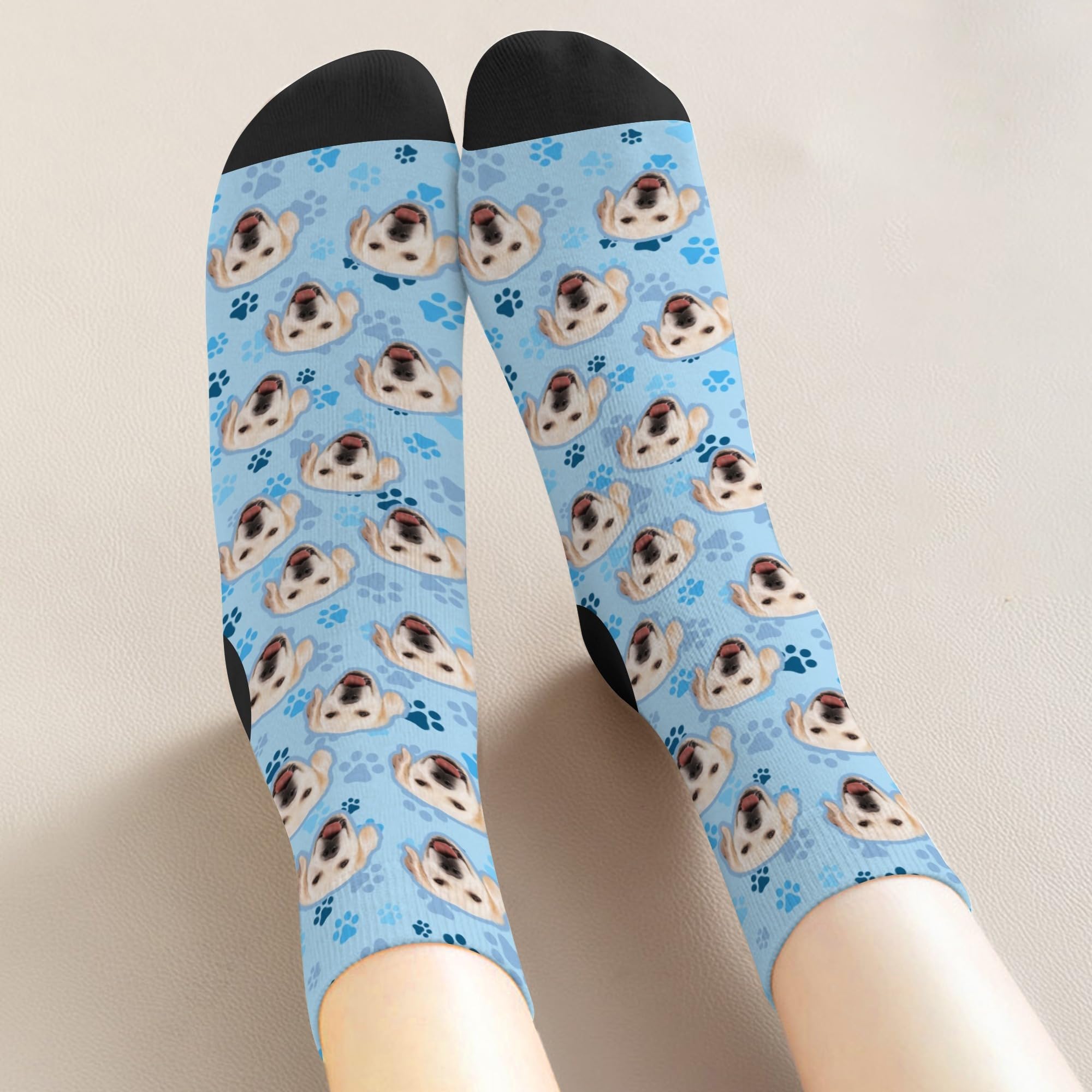 D-Story Custom Pet Face Socks with Pictures Personalized Photos Crew Socks Dog's Tracks Paws Novelty Animal Soft Funny Sock Customized Gifts for Dog Mom Dad