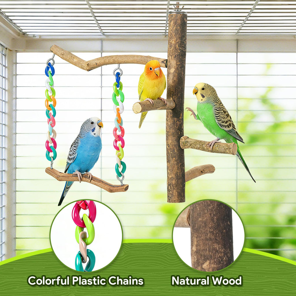 Matutinus Bird Toys, Bird Swing Toys with Perch Stand, Cage Accessories for Budgies, Parakeets, Cockatiels & Other Small Birds