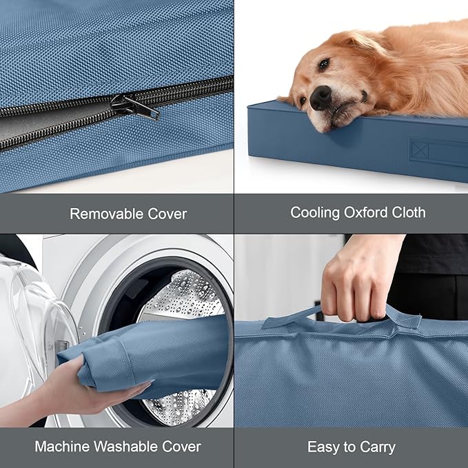 Outdoor Dog Bed for Small Dogs & Cats, Waterproof Dog Crate Mat Orthopedic Egg Crate Foam with Washable Removable Oxford Cover, Blue