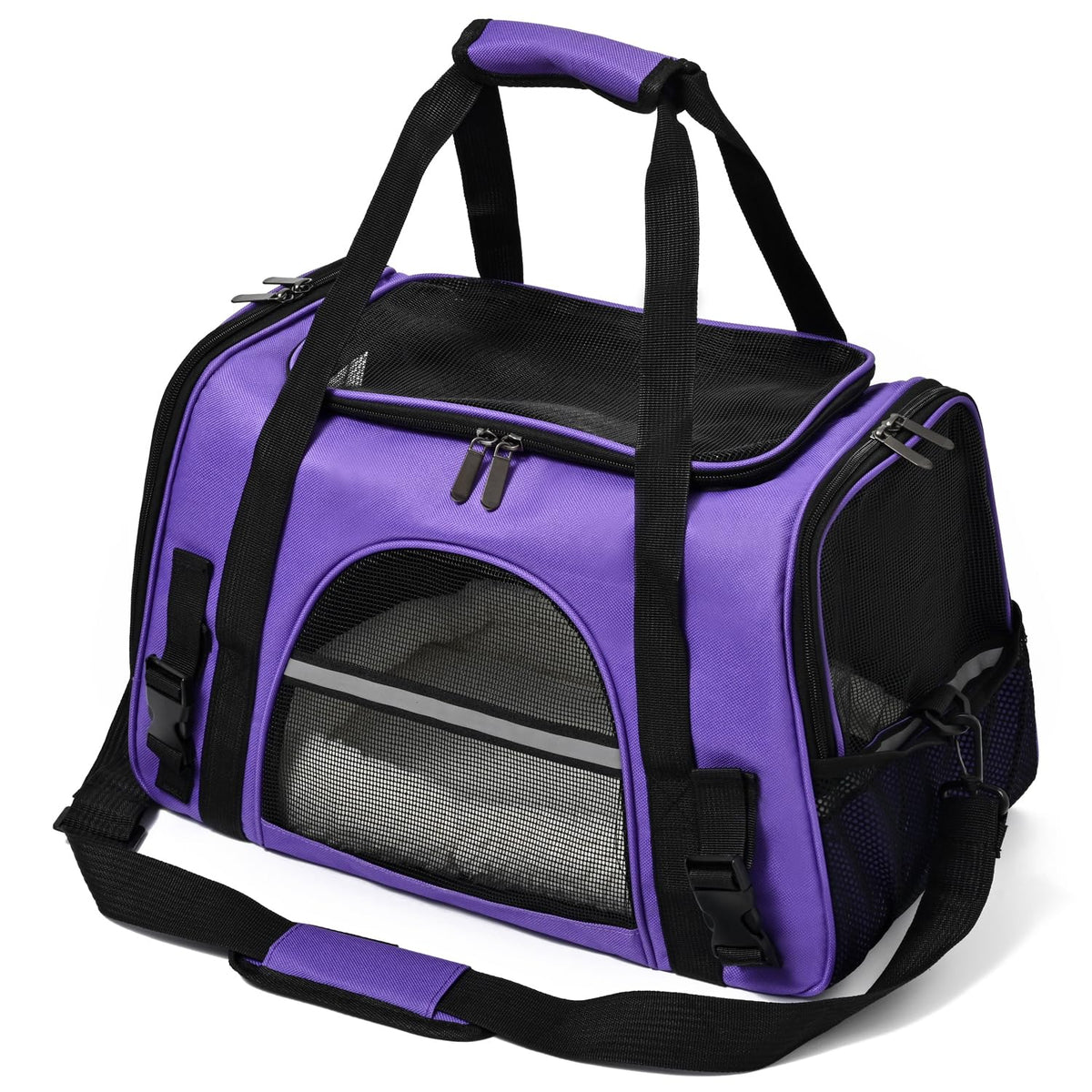 SURILEHEGE Dog Cat Carrier Soft for Small Pet Up to 16 Lbs TSA Airline Approved Travel Carrier Collapsible Puppy Car Mesh Bag 17.5 * 10.2 * 11.4 inch - Grey & Black