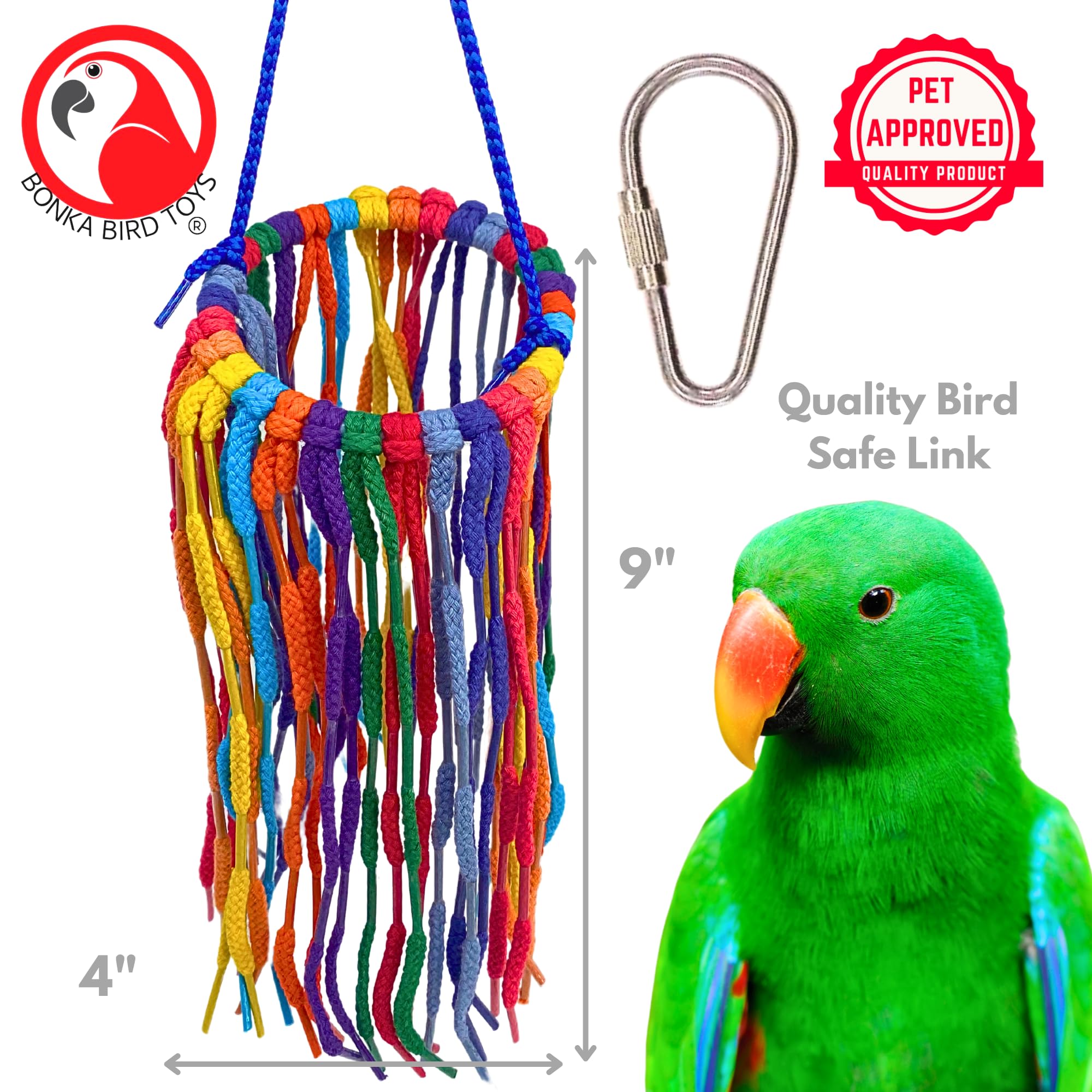 Bonka Bird Toys 51213 Large Aglet Heaven 9" Hanging Cotton Shoelace Ring Toy for Medium to Large Birds Like Eclectus Amazons African Greys