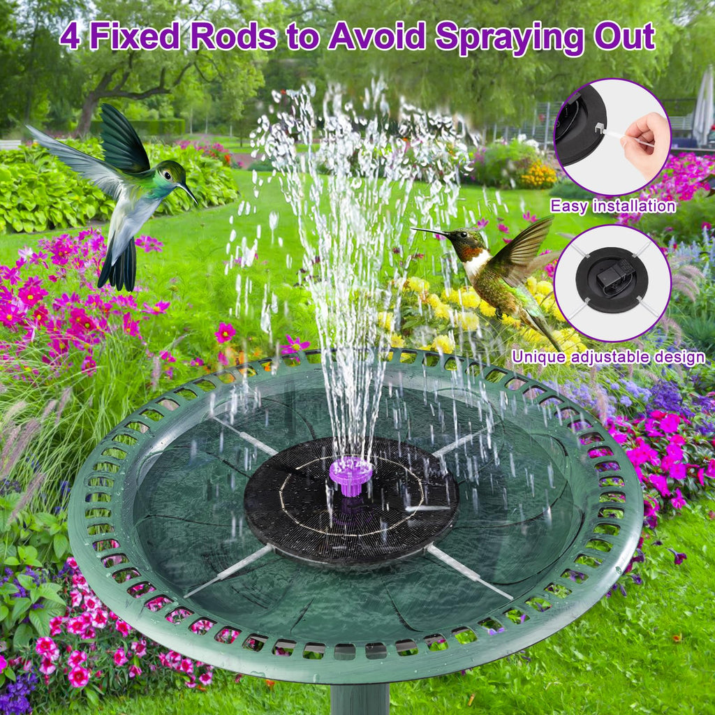 Solar Bird Bath Fountain Pump, Solar Powered Water Pump, Outdoor Water Fountain with 8-in-1 Nozzles, 4 Fixed Pipes for Hummingbirds, Garden, Pool, Pond