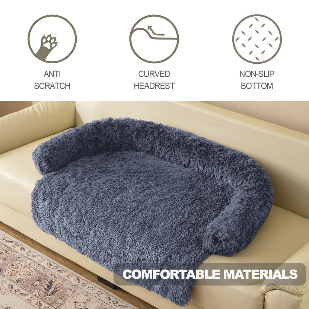 Tinaco Calming Dogs/Cats Bed Mats, Dog Pad Washable Removable Couch Cover, Plush Long Fur Mat for Pets, Waterproof Lining, Perfect for Small, Medium and Large Dogs and Cats (Navy Blue, 59"x39")