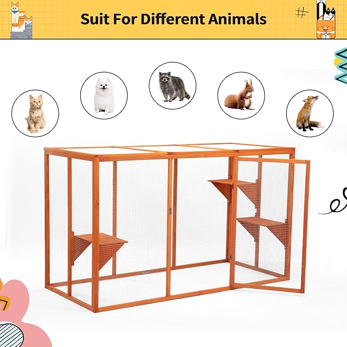 Nyeekoy Catio Outdoor Cat Enclosure, 71" Large Catios for Cats Patio, Outside Cat Enclosures, Cattio with Waterproof Roof, Clearance Cat Cage for Multiple Cats, Orange